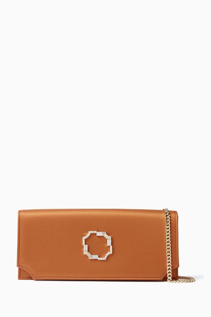 Vivien Rectangle Clutch in Satin, Brown