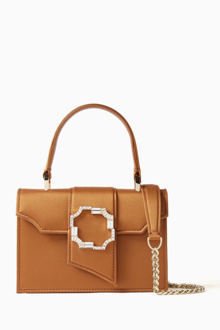 

Mini Audrey Square Top-handle Bag in Satin, Brown