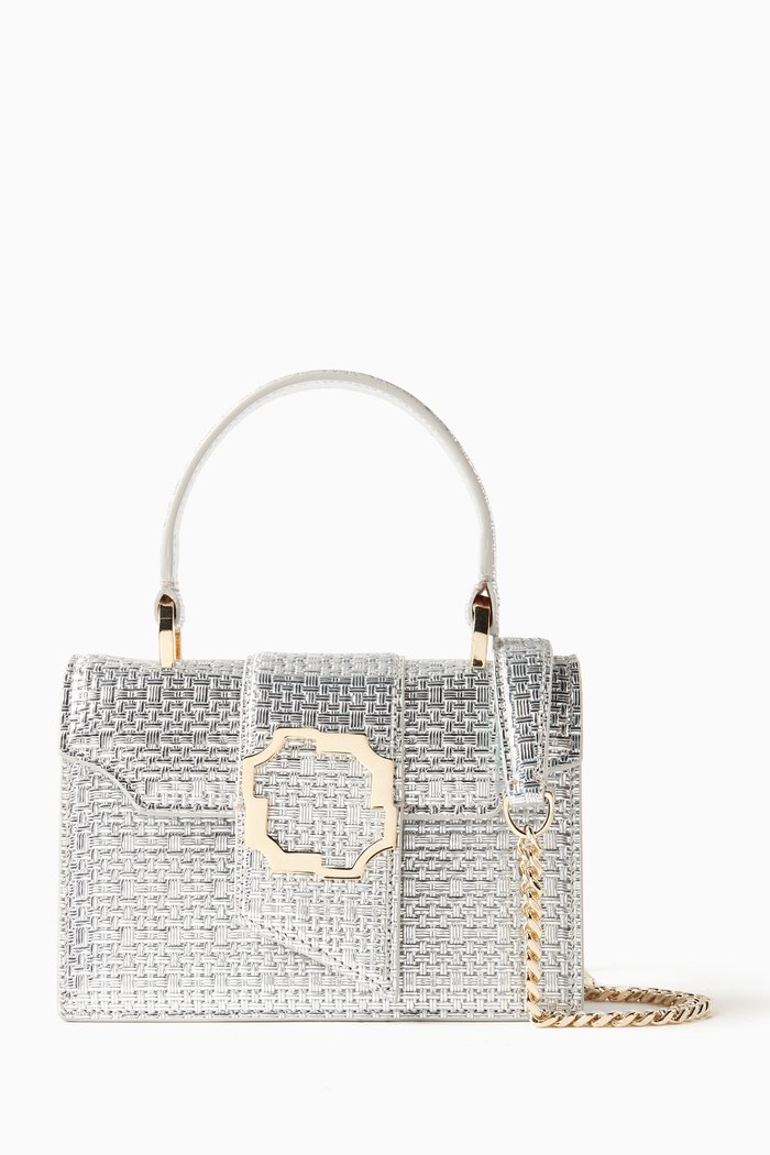

Mini Audrey Top-handle Bag in Embossed Wicker, Silver