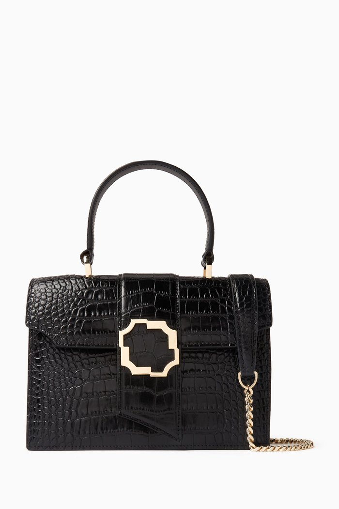 

Small Audrey Top-handle Bag in Croc-embossed Leather, Black