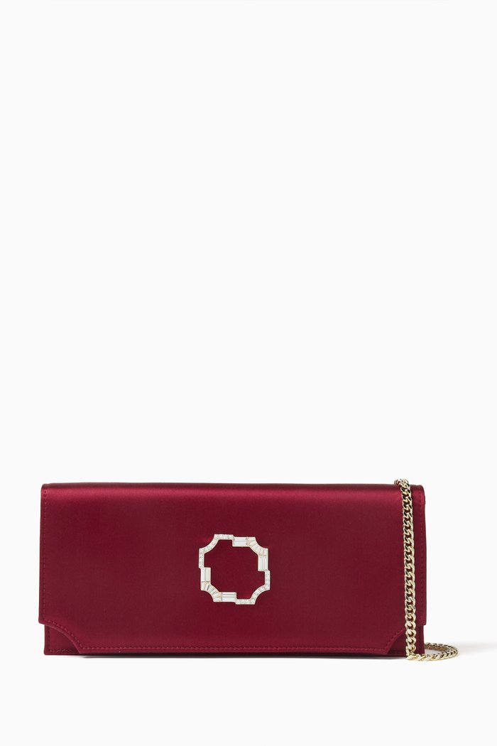 

Vivien Rectangle Clutch in Satin, Burgundy