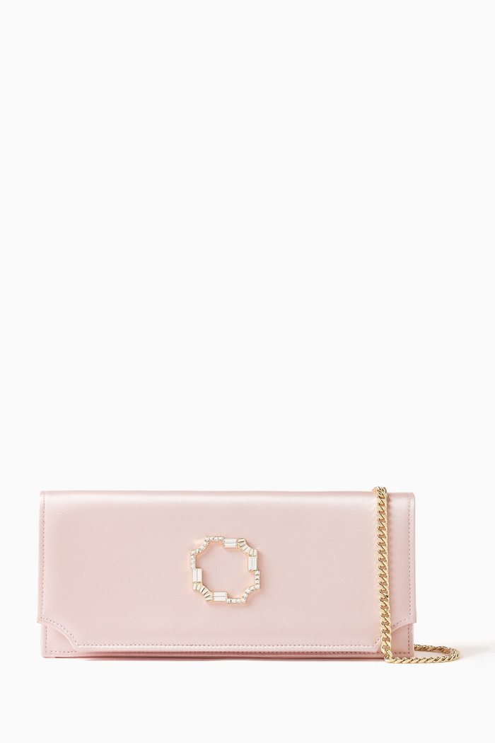 Vivien Rectangle Clutch in Satin, Pink