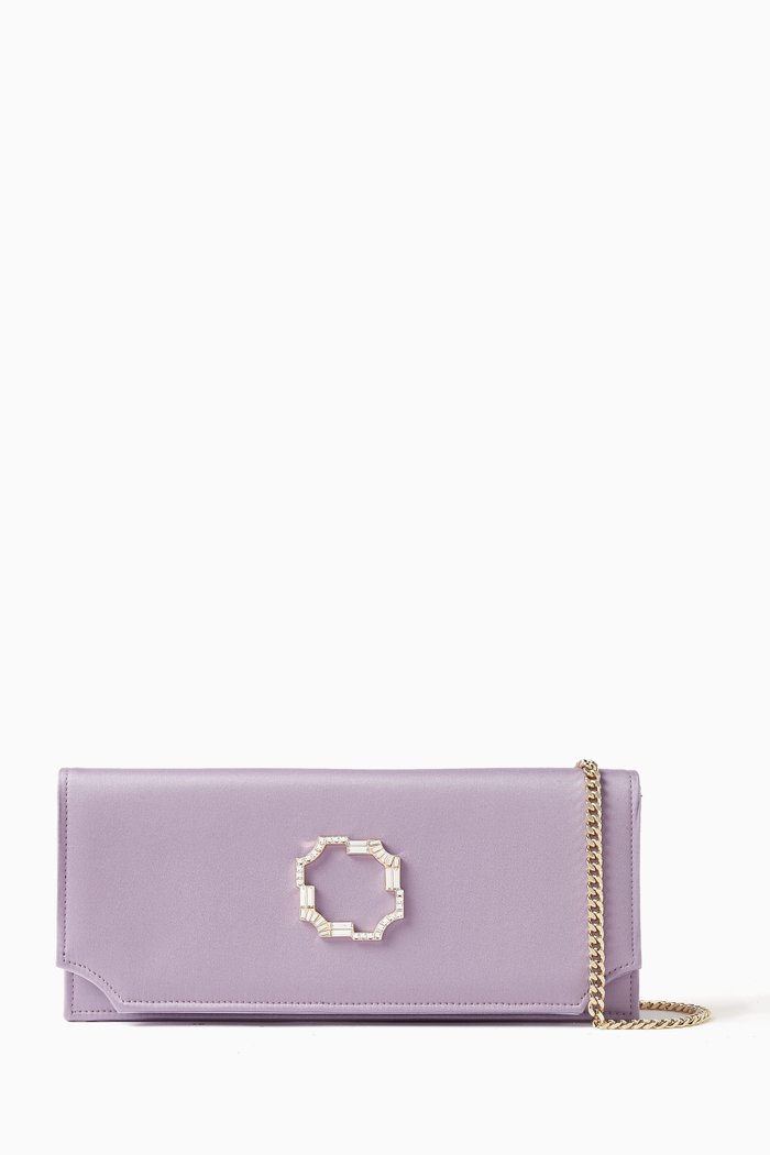 

Vivien Rectangle Clutch in Satin, Purple