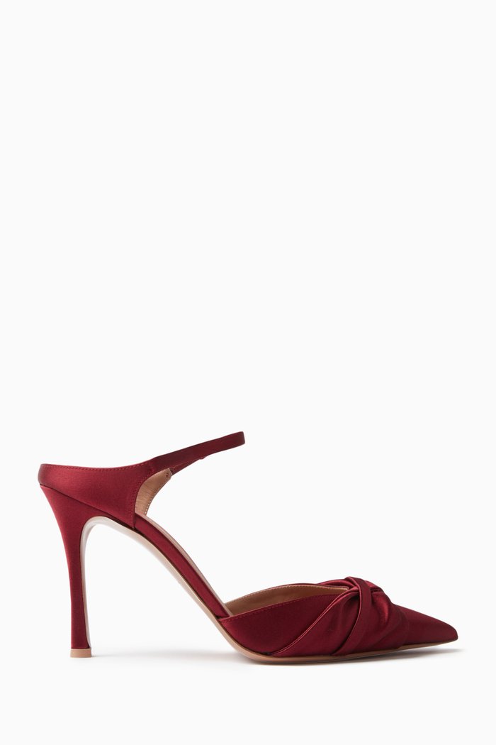 Uma Twist 90 Mules in Satin, Burgundy