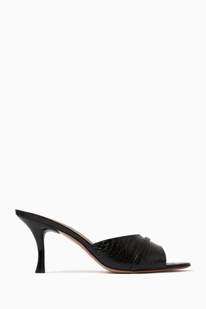 

Julia 70 Mule Sandals in Croc-embossed Leather, Black