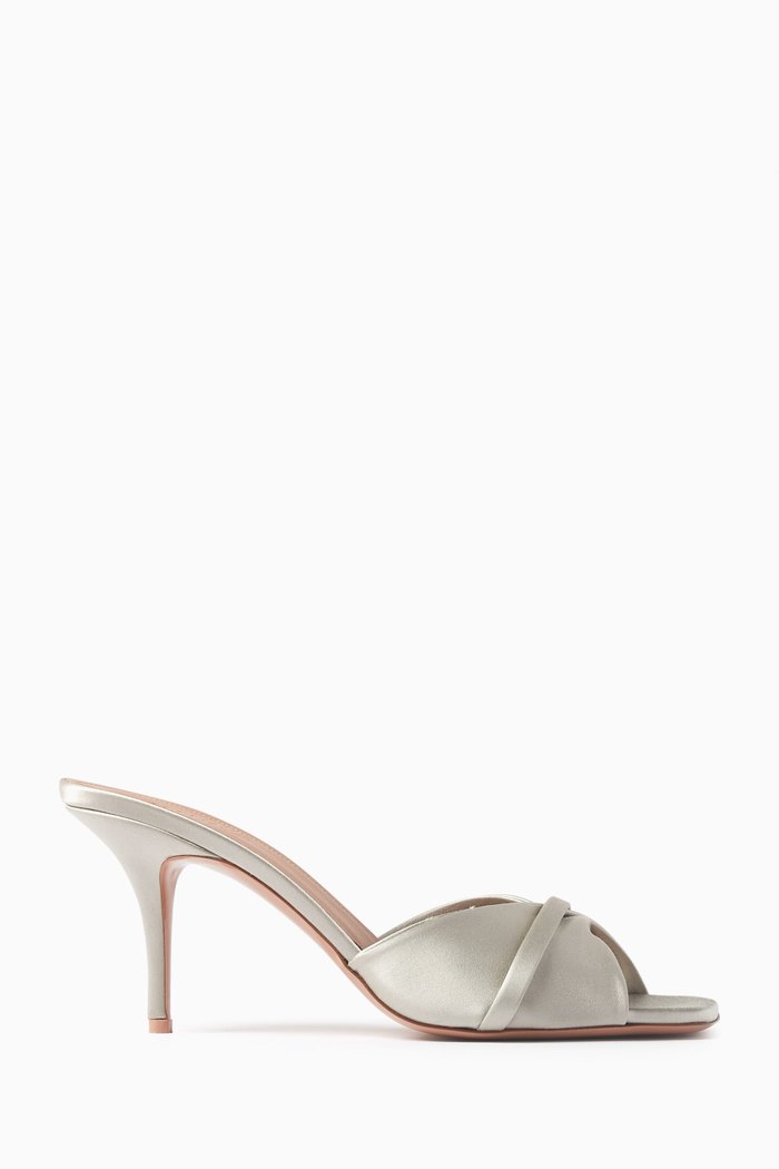 

Perla Twist 70 Mule Sandals in Satin, Silver