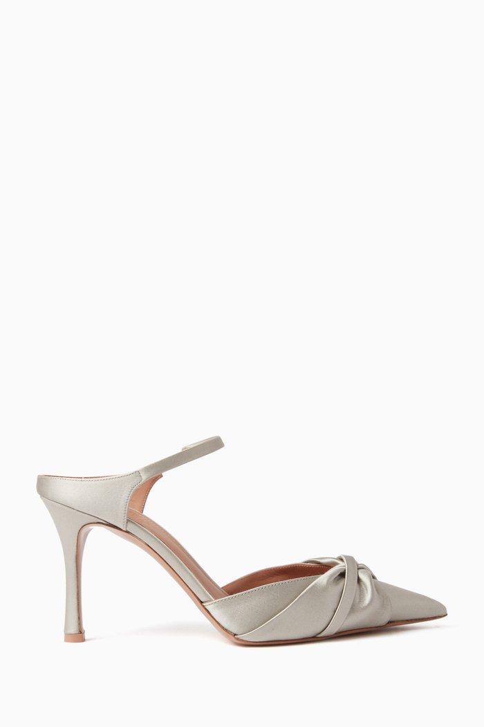

Uma Twist 80 Mules in Satin, Silver
