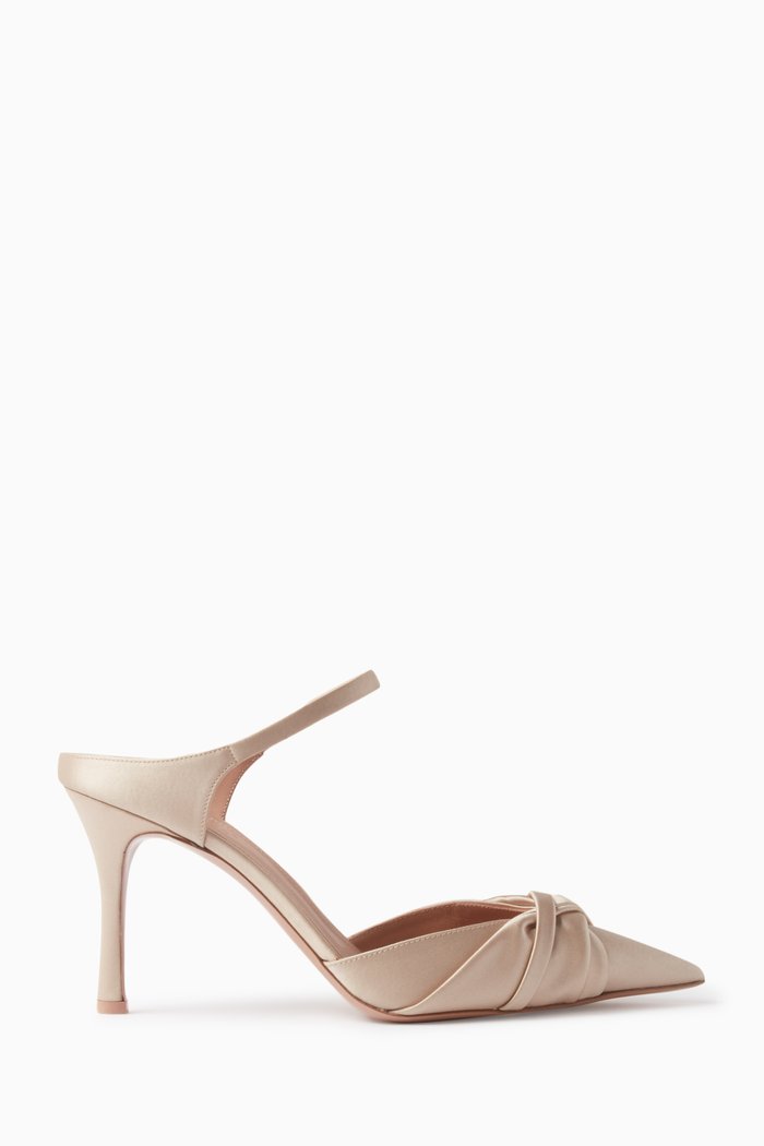 

Uma 80 Twist Mules in Satin, Neutral