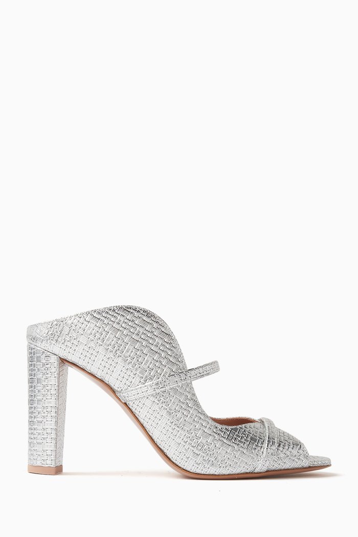 

Norah 85 Mule Sandals in Metallic Leather, Silver
