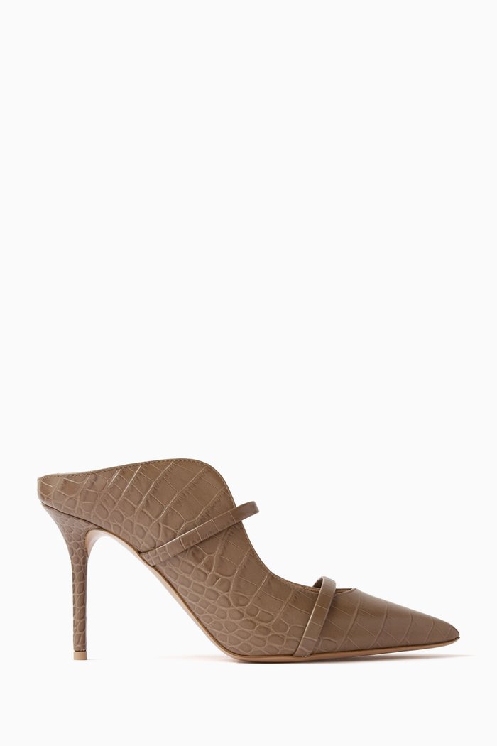 

Maureen 85 Mules in Croc-Embossed Leather, Brown