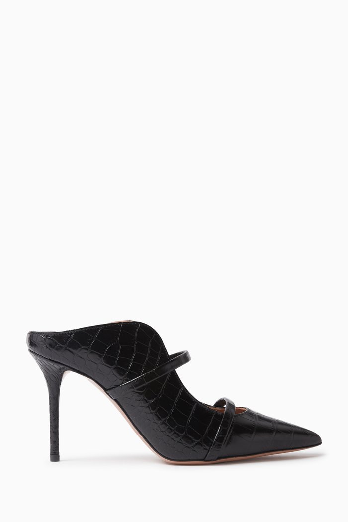 

Maureen 85 Mules in Croc-embossed Leather, Black