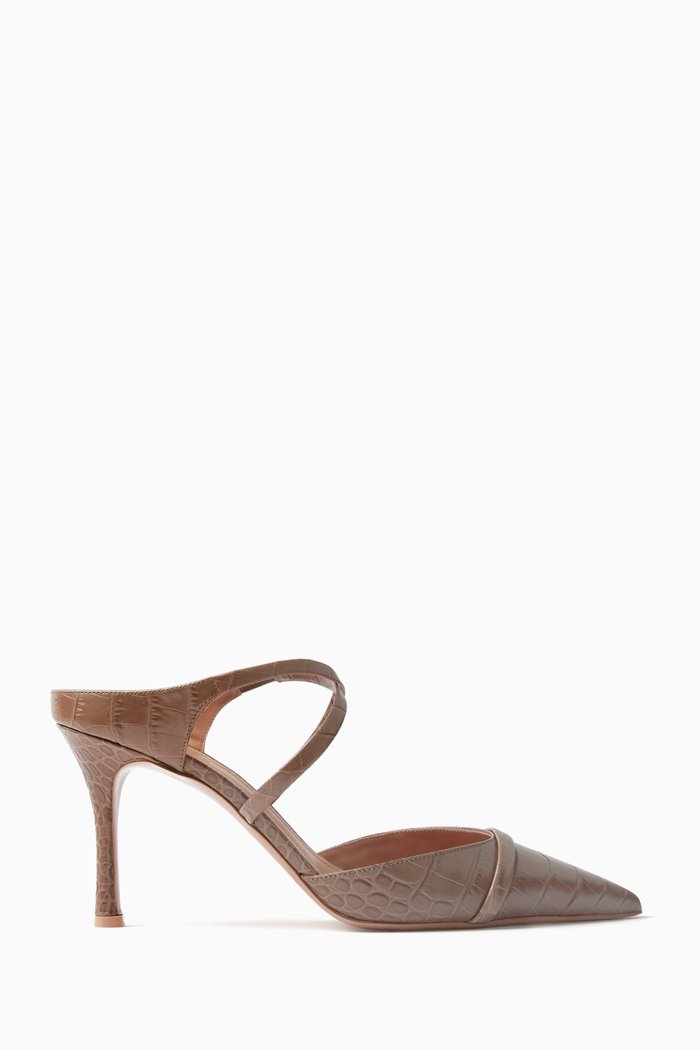 

Yoana 80 Mules in Croc-embossed Leather, Brown