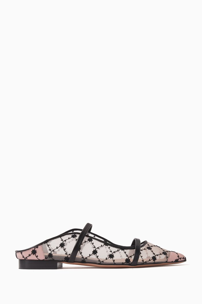 

Maureen Flat Mules in Mesh & Nappa Leather, Pink
