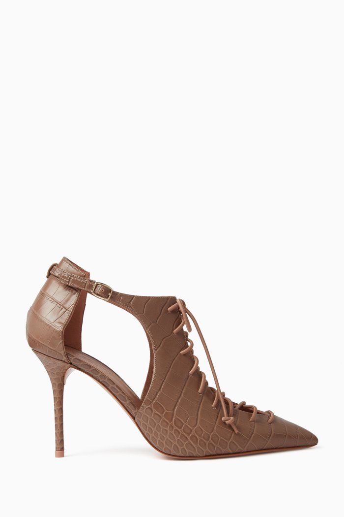 

Montana 85 Lace-up Pumps in Croc-embossed Leather, Brown