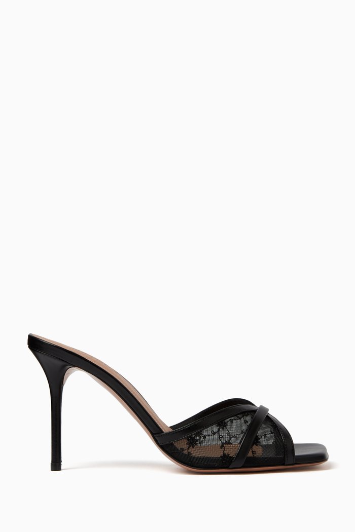 Perla 85 Mule Sandals in Mesh, Black