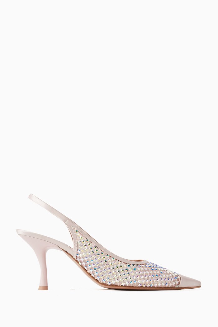 Vesper 70 Crystal Pumps in Mesh Satin, Pink