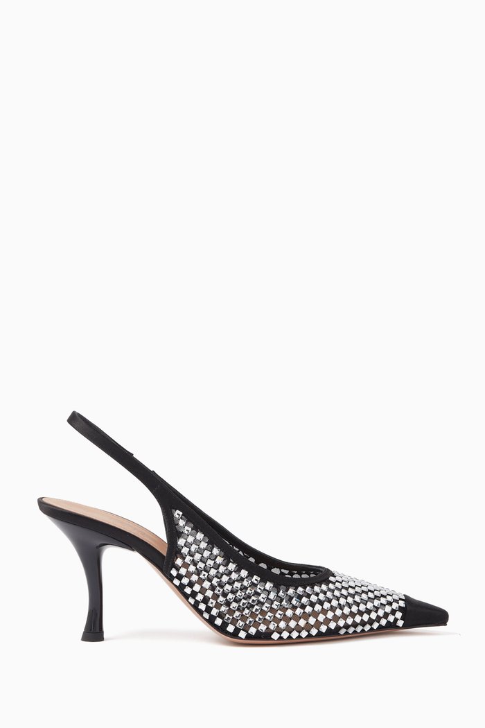 

Vesper 70 Crystal Pumps in Mesh Satin, Black