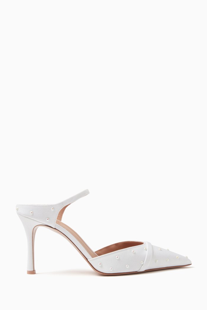 

Uma 80 Mules in Grosgrain and Pearls, White