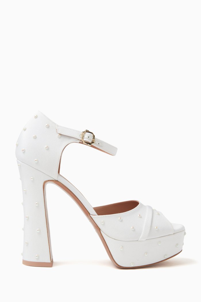 

Yuri 125 Embellished Platform Sandals in Grosgrain, White