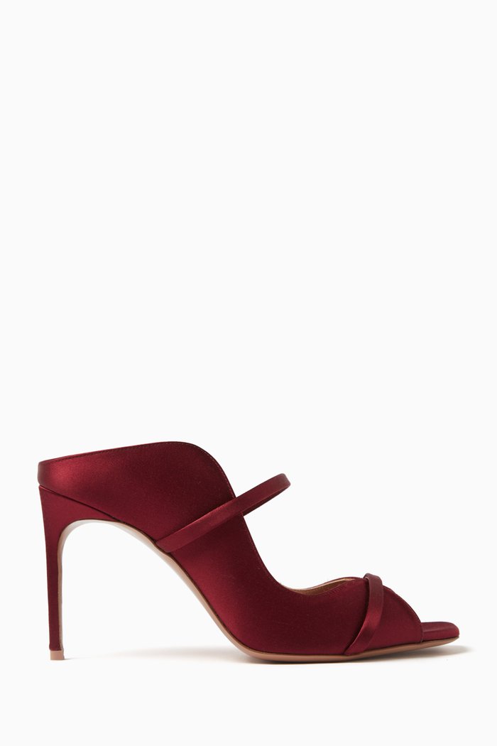 

Noah 90 Mule Sandals in Satin, Burgundy