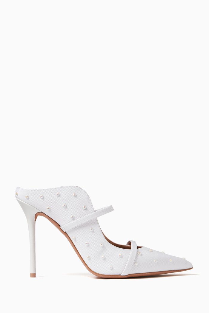 

Maureen 85 Mules in Grosgrain, White