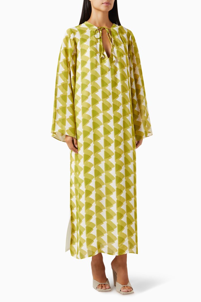 

Lime Gemotetric Aida Kaftan Viscose, Green