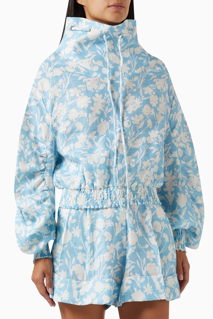 

Arielle High Collar Top in Linen, Blue