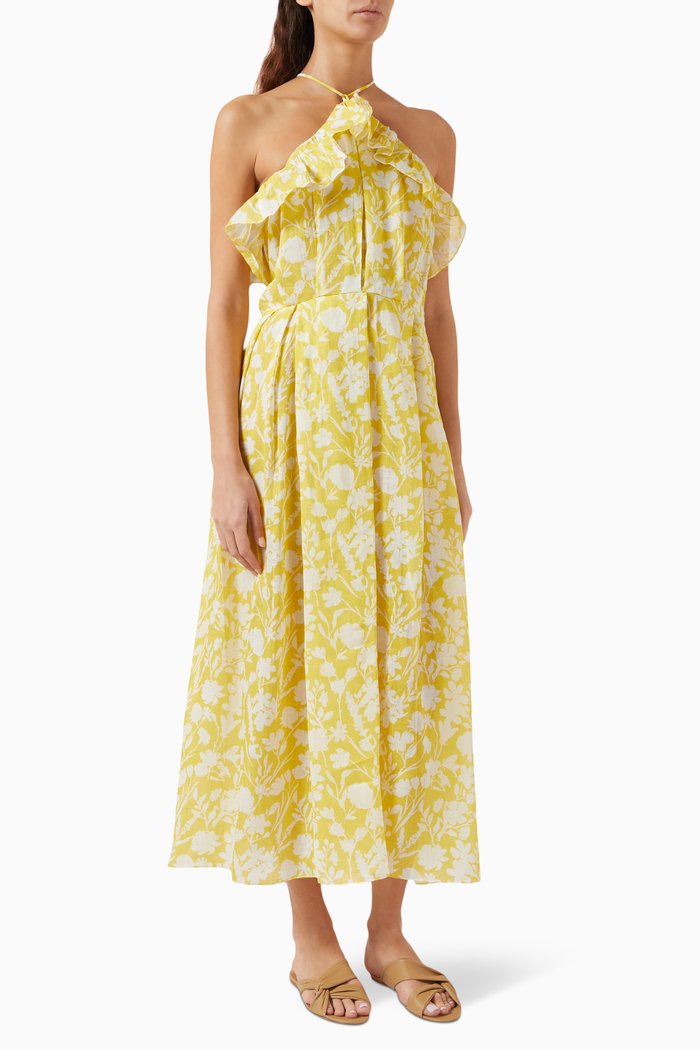 

Geometric Ruffled Maxi Dress, Yellow