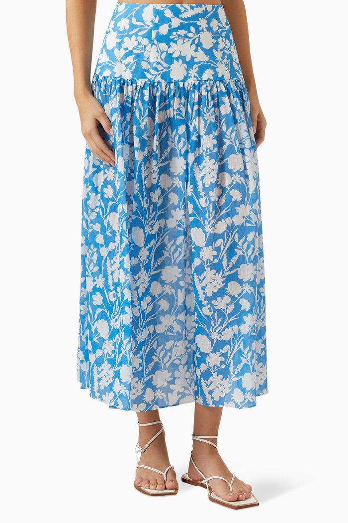 Catania Floral Midi Skirt, Blue