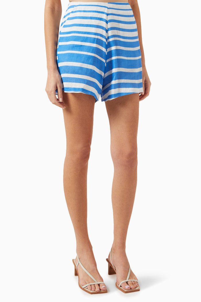 

Sicily Striped High-waist Shorts, Blue