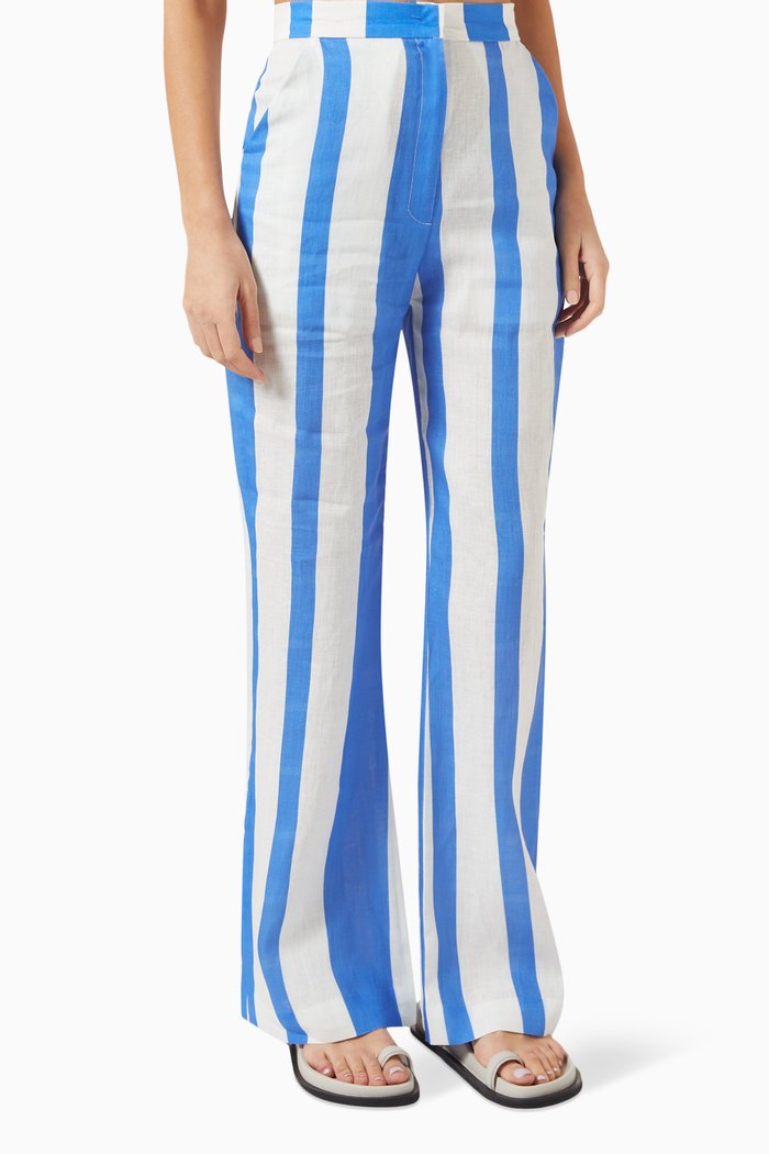 

Italy Striped Flared Pants, Blue