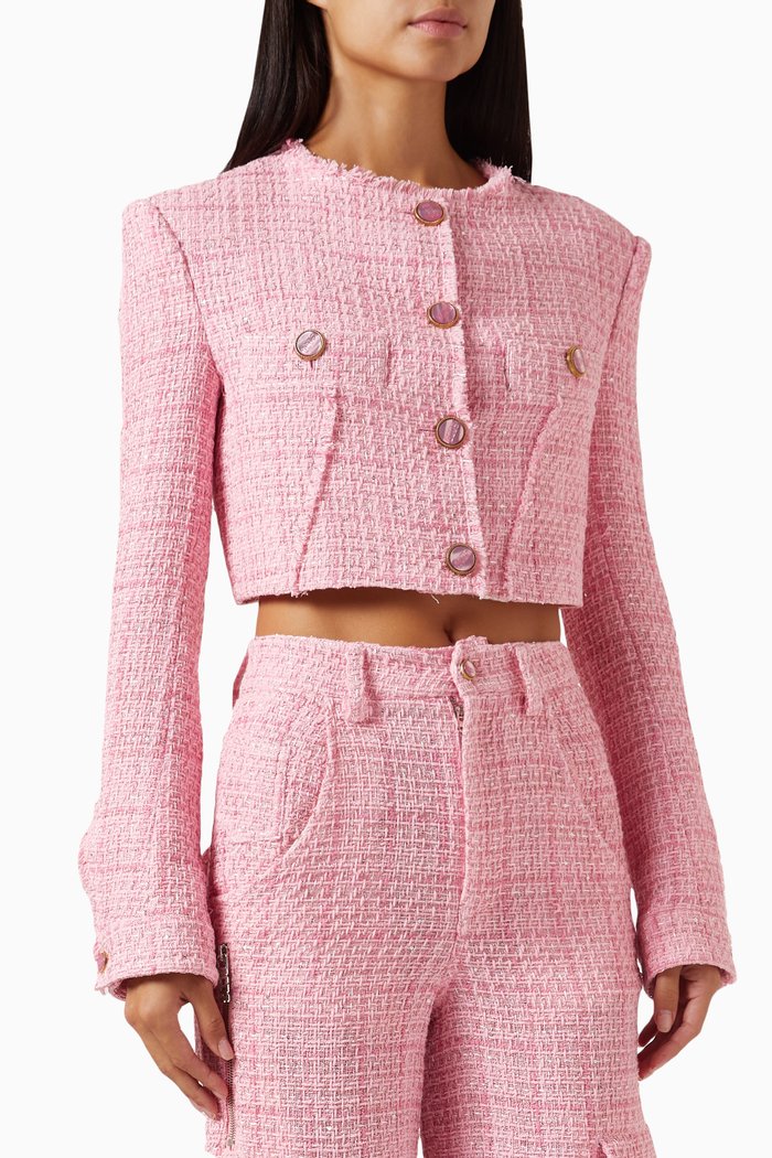 

Tweed Cropped Jacket in Cotton-Blend, Pink