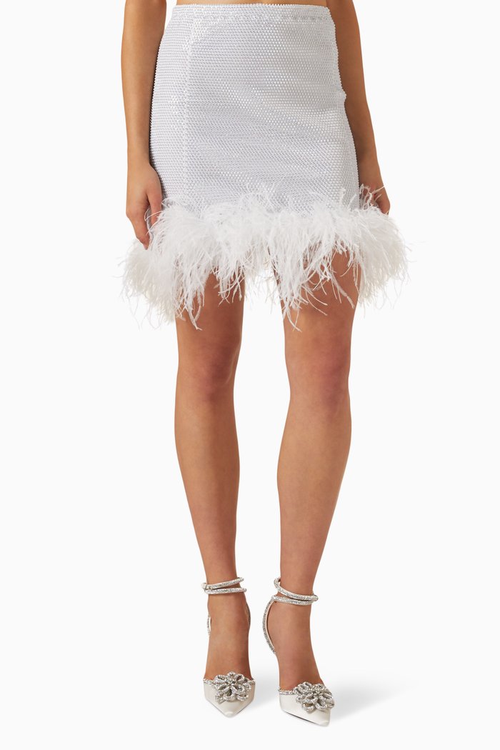 

Rhinestone-embellished Mini Skirt in Mesh, White