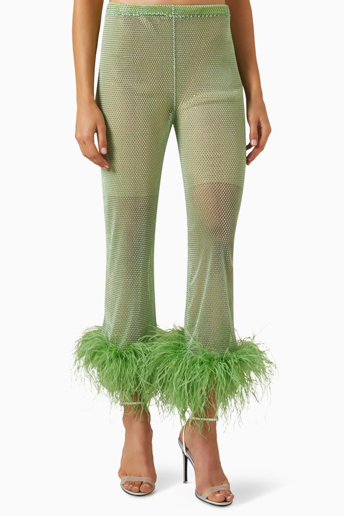 

Rhinestone-embellished Pants in Mesh, Green