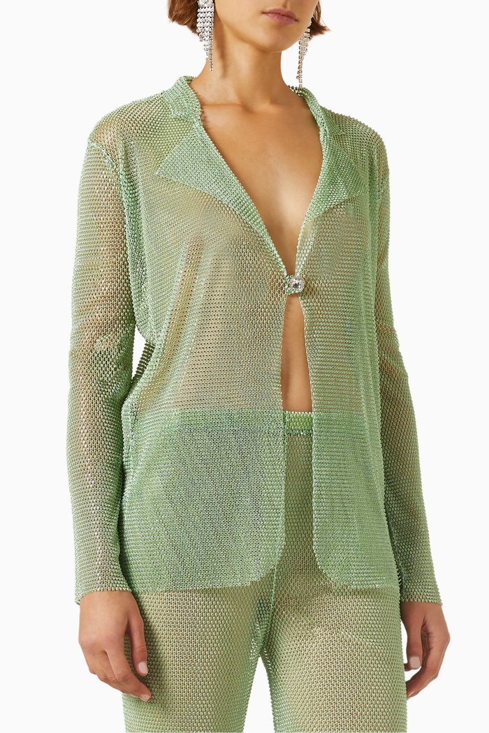 

Rhinestone-embellished Jacket in Mesh, Green