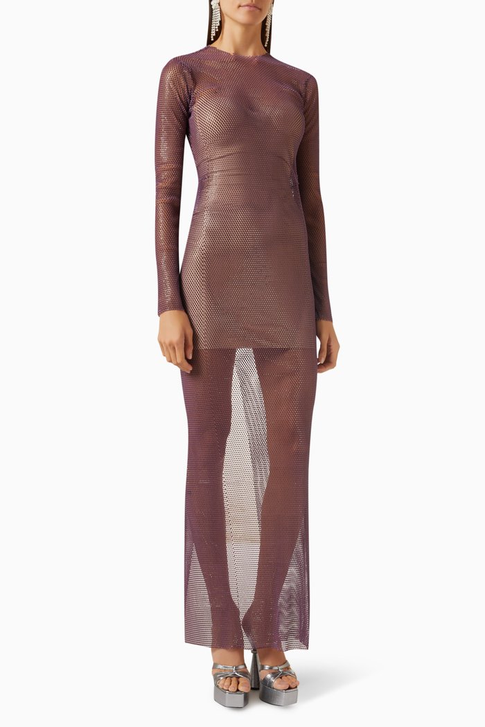 

Bow Maxi Dress in Mesh, Purple