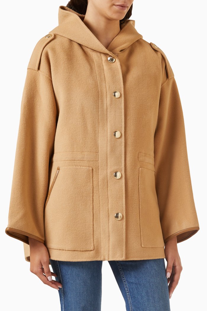 

Double-breasted Coat in Stretch Wool, Brown
