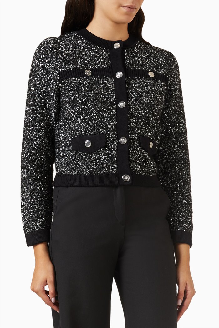 

Short Knit Cardigan In Tweed, Black