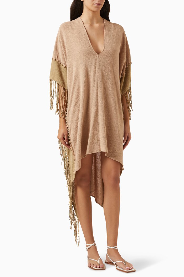 Wisa Fringed Kimono in Cotton-jute, Multicolour