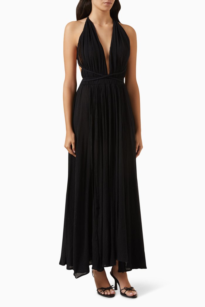 

Hera Maxi Dress in Cotton-gauze, Black
