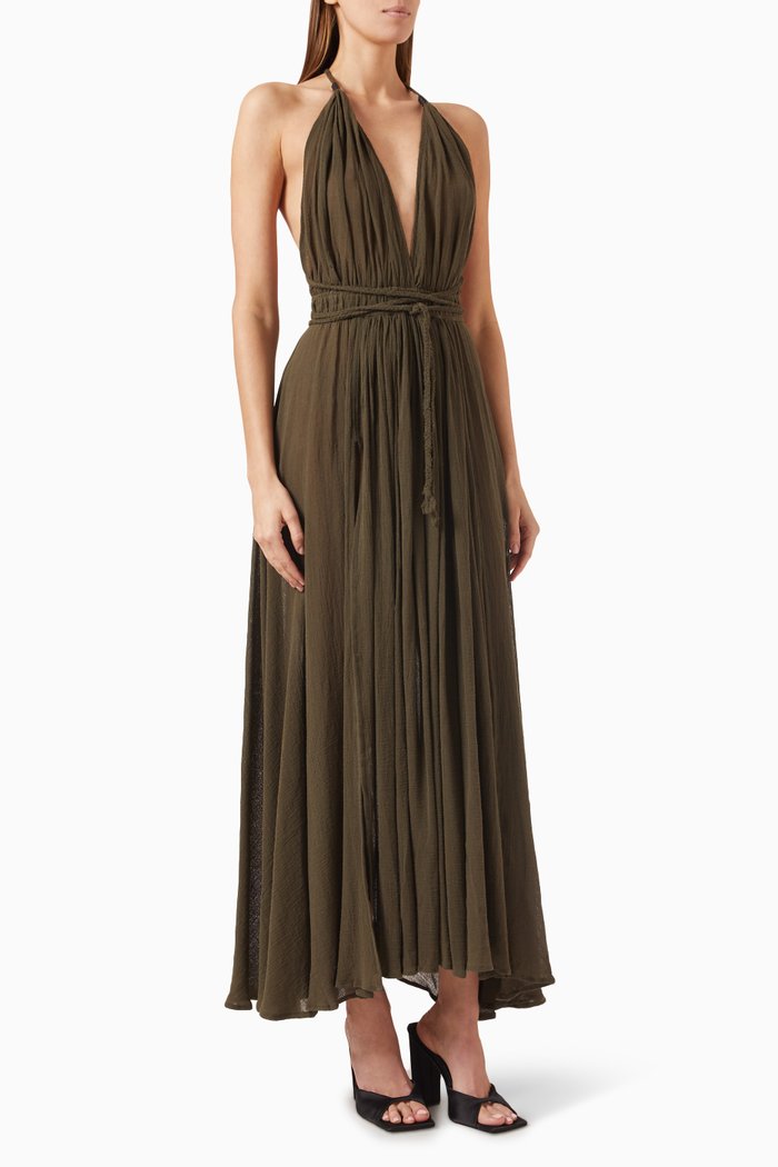 

Hera Maxi Dress in Cotton-gauze, Brown