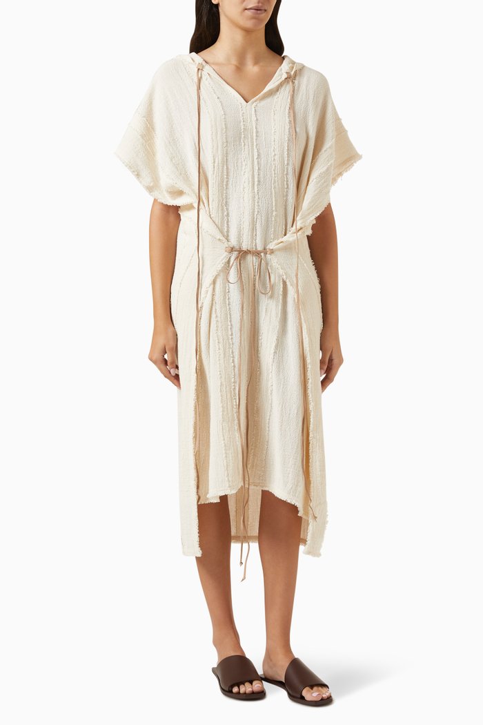 Ntuchi Hooded Poncho in Cotton-gauze, Neutral