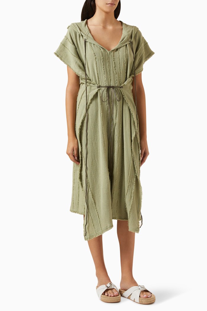 

Ntuchi Hooded Poncho in Cotton-gauze, Green