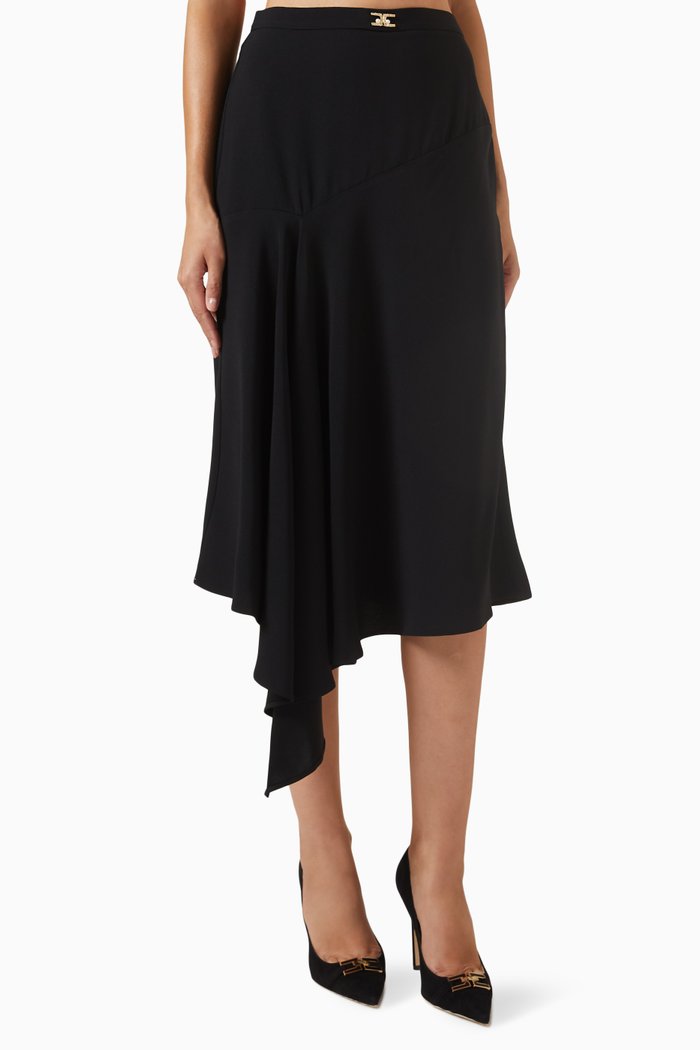 

Asymmetric Midi Skirt in Crêpe, Black