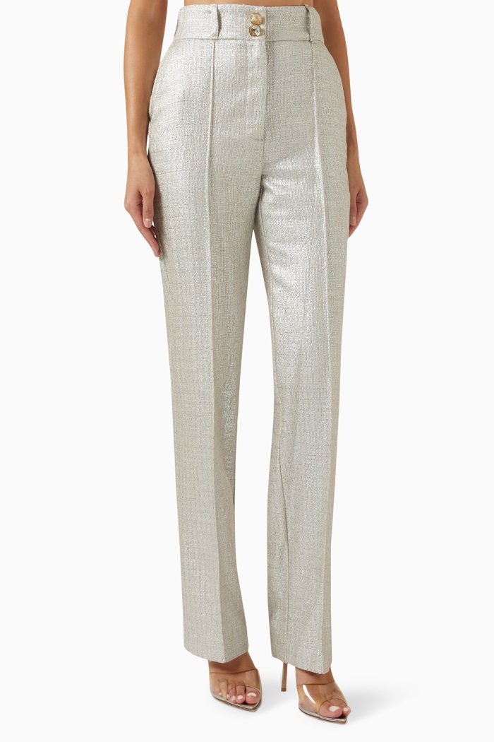 

Straight Pants in Laminated-tweed, Grey
