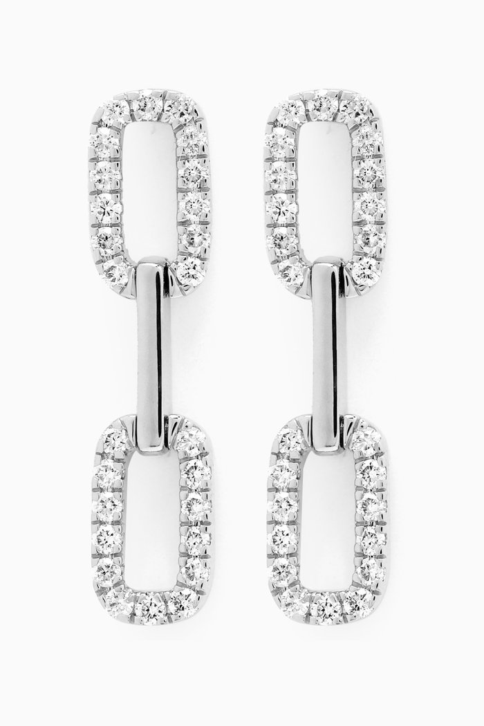 Half Diamond Link Earrings in 18kt White Gold