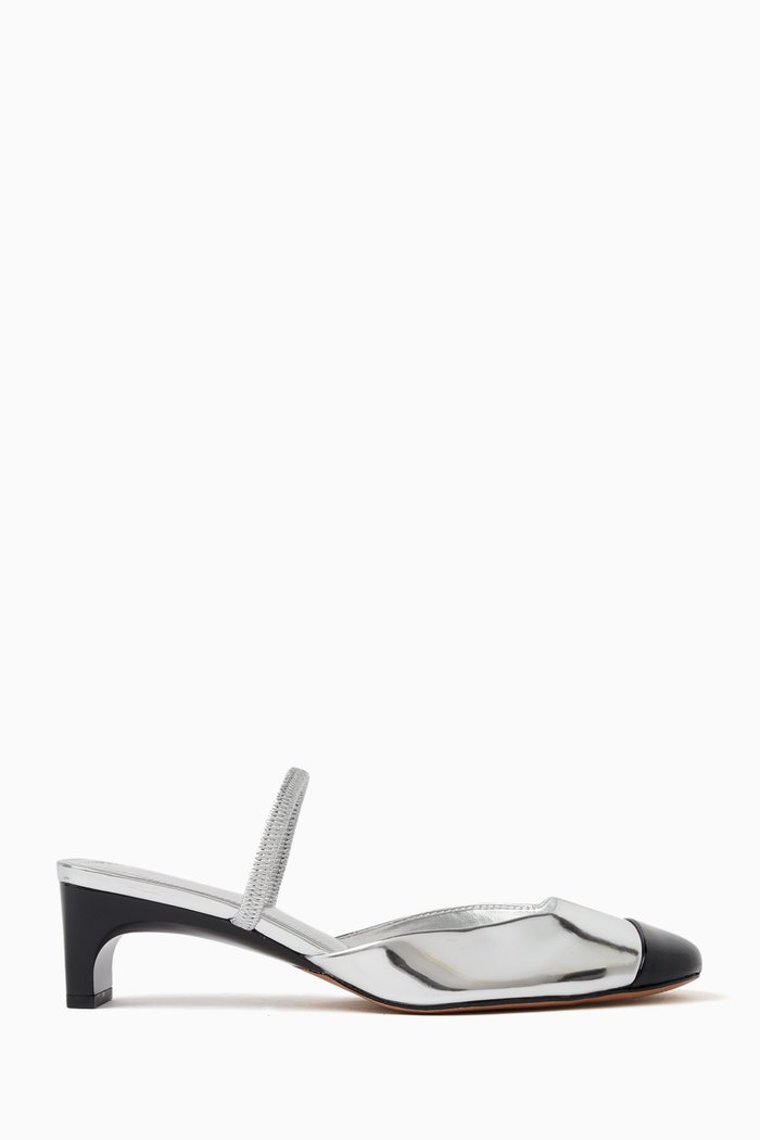 

Bertie 50 Mules in Metallic Leather, Silver