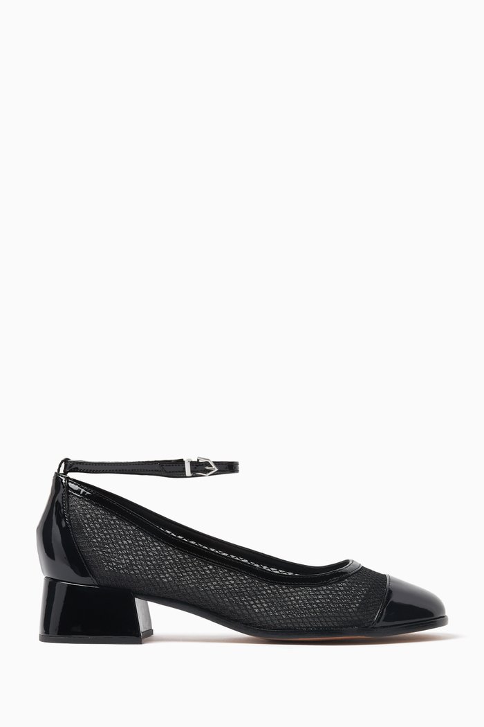 

Dorothy 40 Mary-Jane Pumps in Mesh & Leather, Black