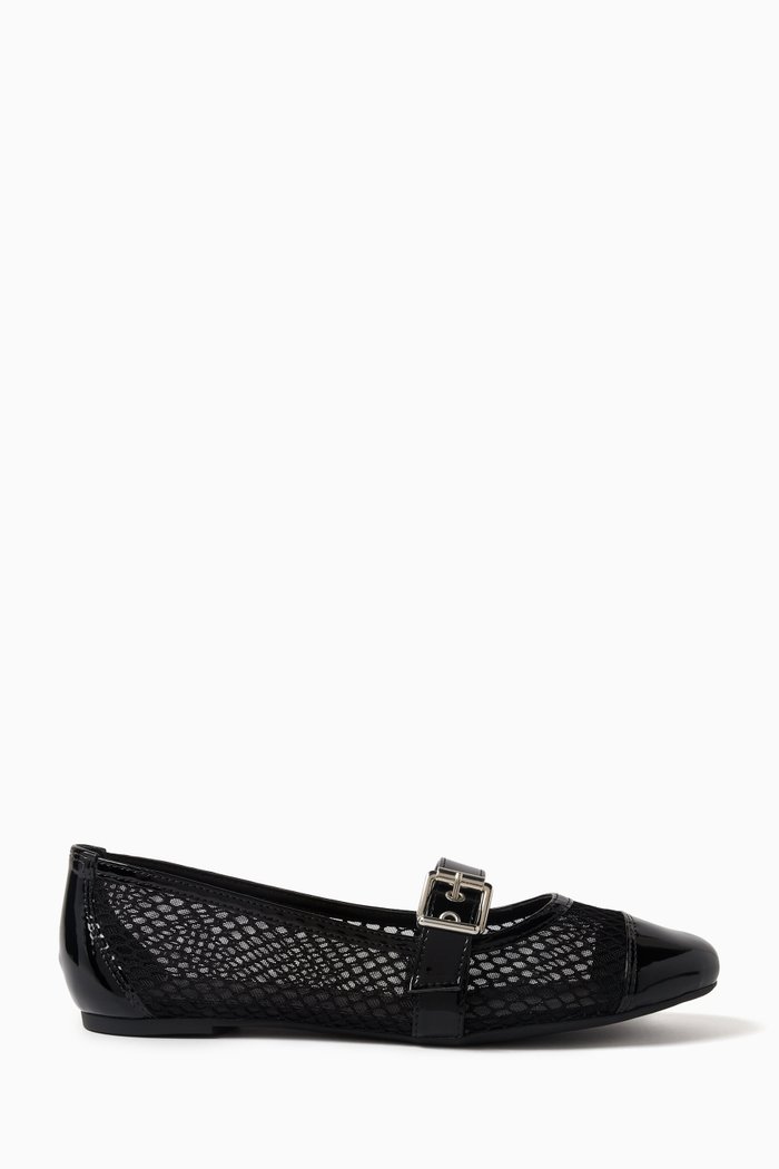Hanna Ballet Flats in Mesh & Patent Leather, Black