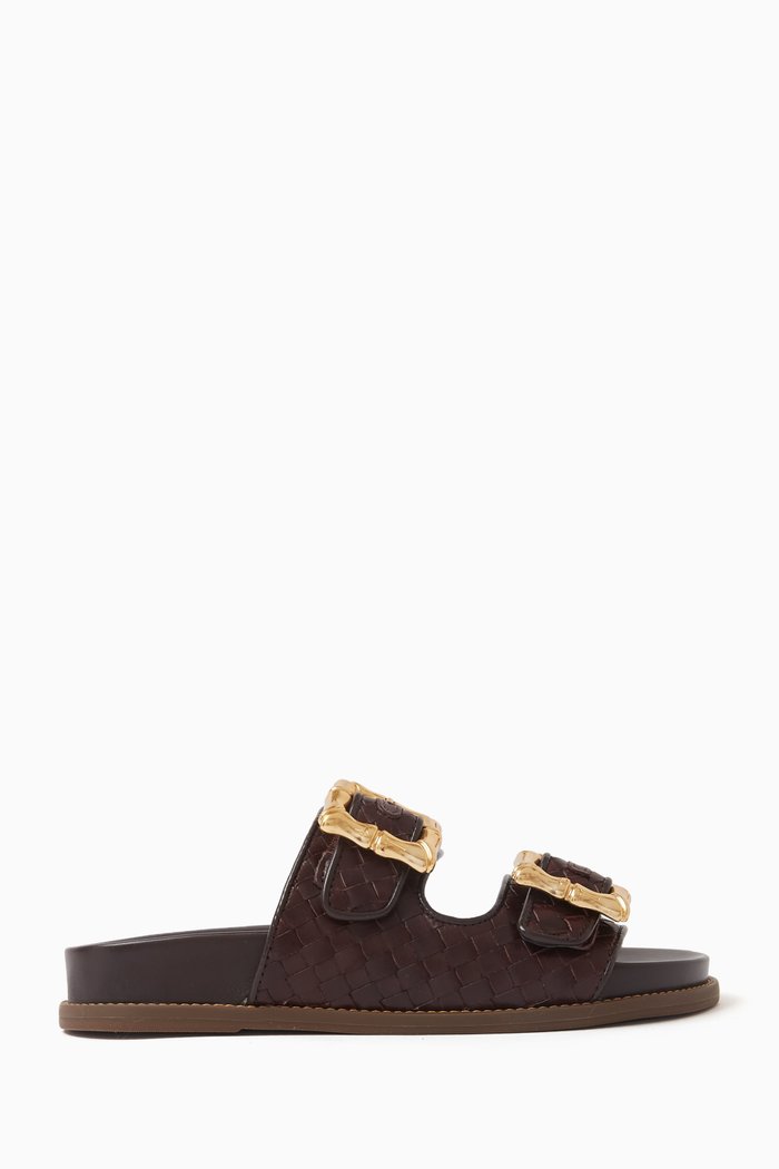 

Enola Sporty Woven Sandals in Leather, Brown